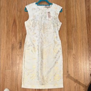 Philosophy White & Gold scuba pencil Midi Dress Medium NWT NEW